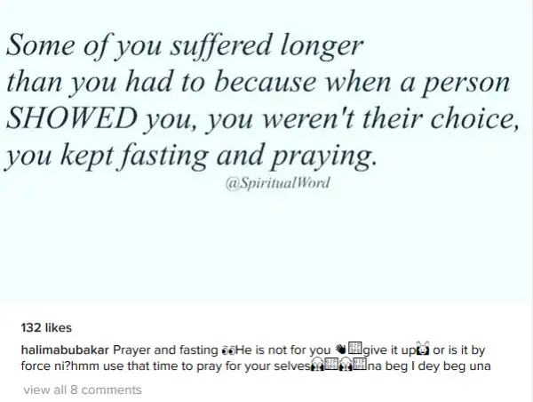 Use the time you fast & pray for men to pray for yourselves - Halima Abubakar
